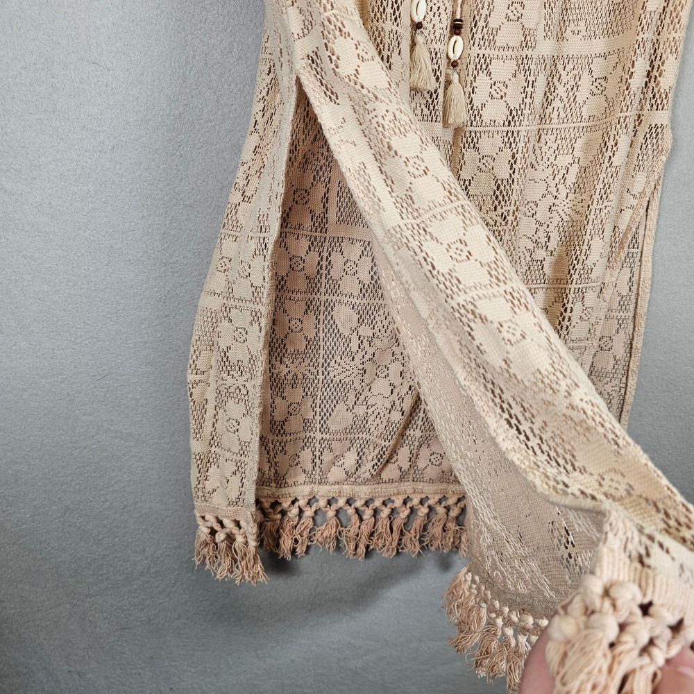 Aerie Crochet Lace Midi Skirt Beige Boho Cowrie Shell Tassel Fringe Coverup New - Picture 7 of 11